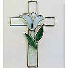 Stained Glass Cross with Lily