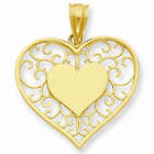 Heart in Heart Polished & Filigree 14K Gold Pendant
