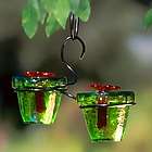 Green Glass Flower Pot Hummingbird Feeder