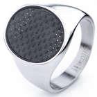 Men's Oval Carbon Fiber Engraved Stainless Steel Ring