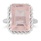 11.25 Cts Rose Quartz Solitaire Ring in 14K White Gold