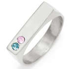 2 Birthstone Personalized Silver Name Bar Ring