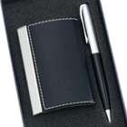 Black Leatherette Card Holder with Matching Pen