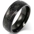 Men's Black Stainless Steel Carved Design Ring