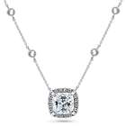 Sterling Silver Cushion Cut CZ Halo Statement Pendant Necklace