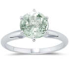 Round Green Amethyst Solitaire Ring in 14K White Gold