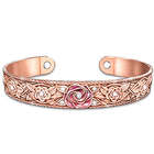 Engraved Copper Women's Cuff Bracelet with 18K Rose Gold Plating