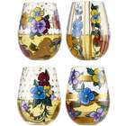4 Pansy Stemless Wine Glasses
