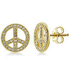 Yellow Gold Vermeil Cubic Zirconia Peace Sign Stud Earrings