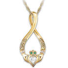 Infinity Claddagh Sterling Pendant with Diamond and Emeralds