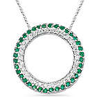 Diamond and Emerald Circle Pendant in 14K White Gold