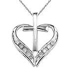 14K White Gold Cross and Heart Diamond Pendant