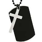Engravable Black Stainless Steel Dog Tag and Cross