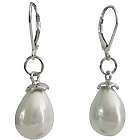 White Freshwater Drop Pearls Sterling Silver Leverback Earrings