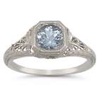 Vintage Style Filigree Aquamarine Ring in .925 Sterling Silver