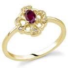 Cross and Heart Red Ruby and Diamond Ring in 14K Yellow Gold