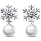 Simulated Pearl and Sterling Silver Snowflake Stud Earrings