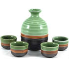 5 Piece Green and Earthtone Sake Ceramic Wine Set