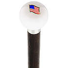 USA Flag Round Knob Cane with Custom Wood Shaft and Collar