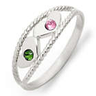 2-Birthstone Twisted Rope Silver Mother's Ring