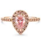 Pear Cut Pink Swarovski & Rose Gold Plated Halo Engagement Ring