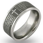 Stainless Steel Lords Prayer Message and Cross Ring