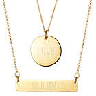 Personalized Bar and Round Tag Layered Pendants in Gold