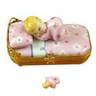 Baby in Pink Bed with Pacifier Limoges Box