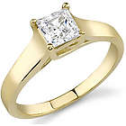 14k Yellow Gold Cathedral Style Princess Cut CZ Ring