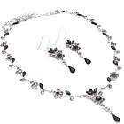 Floral and Black Diamond Crystals Necklace and Earring Set