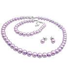 Flower Girl Purple Pearls Necklace Earrings & Bracelet Set