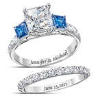 Personalized Platinum-Plated Bridal Rings with Simulated Diamonds