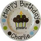 Personalized 8" Ceramic Polkadot Cupcake Birthday Plate