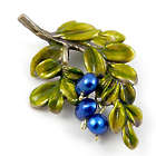 Brass and Pearl Blueberry Branch Brooch