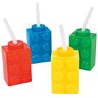 8 Color Brick Party Cups with Straw and Lid