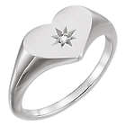 Silver Diamond Heart Signet Ring with Diamond Accent