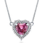 Sterling Silver Pink CZ Halo Heart Necklace