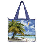 Tropical Paradise Beach Art Quilted Tote Bag with Flip Flop Charm