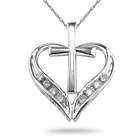 Cross and Heart Necklace in Sterling Silver with Sapphires