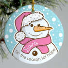 Pink Ribbon Personalized Snowman Ornament