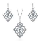 Sterling Silver CZ Art Deco Filigree Necklace and Earrings