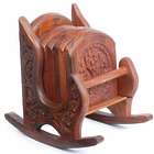 Carved Wooden Coaster Set with Rocking Chair Holder