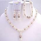 Ivory Champagne Pearls Jewelry Silver Rondells Set