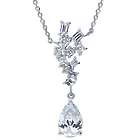 Pear Cut Cubic Zirconia Cluster Sterling Silver Pendant Necklace