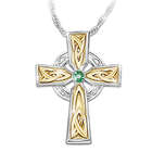Celtic Cross Emerald Solitaire Pendant with Irish Blessing