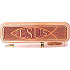 Christian Fish Engraved Wooden Pen and Case