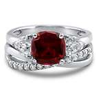Silver Cushion Ruby CZ 3-Stone Criss Cross Engagement Ring