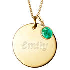 Dangling Birthstone Engravable Gold Round Tag Pendant