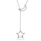 Sterling Silver Star Crescent Moon Lariat Necklace