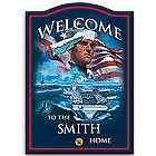 Personalized Navy Wooden Welcome Sign